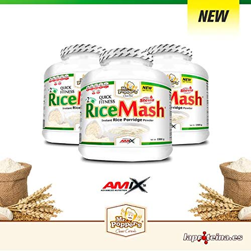 AMIX - Harina de Arroz Blanco - RiceMash Mr Poppers - 1500 Gr - Alimento Bajo en Grasa - Endulzado con Stevia - Ideal para Recetas Fitness - Alimentos Dieta Sin Azúcar