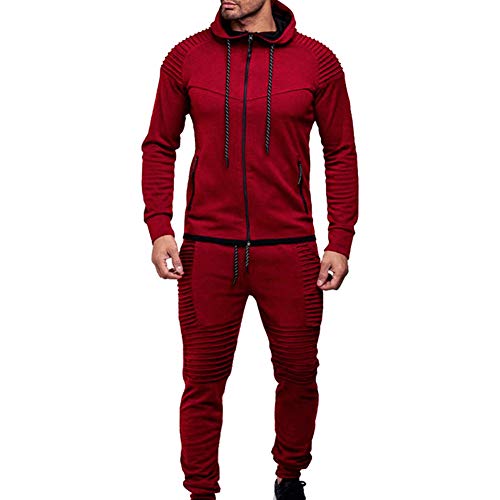 amropi Conjunto de Chándal para Hombre Chandal de Jogging Sudadera con Capucha y Pantalones XL,Rojo