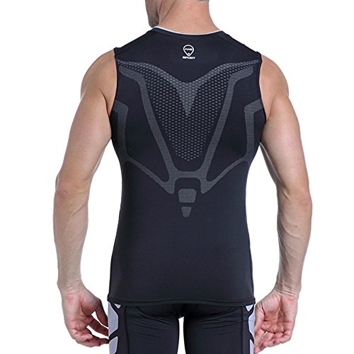 AMZSPORT Camiseta de compresión sin mangas para hombre Deportes de Secado Rápido Baselayer Funcionamiento Tirantes Negro M
