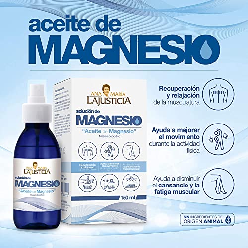 Ana Maria Lajusticia – Aceite de Magnesio – 150 ml. comprimidos articulaciones fuertes y piel tersa. Relajación y Recuperación Muscular. Apto para veganos.