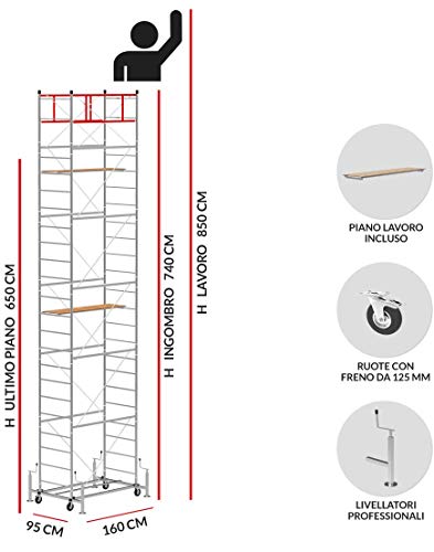 Andamio de acero con una altura de trabajo de 8,50m - Modèle SCEDILUX - Made in Italy - SCEDIL