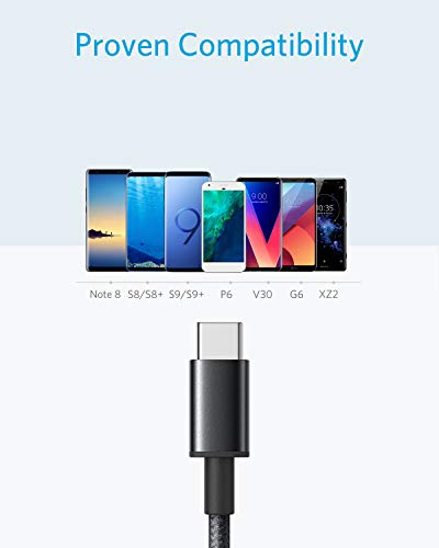 Anker Cable USB C a USB A, 180 cm de largo, nailon con trenzado doble, para Samsung Galaxy S9/S9+/S8/S8+/Note 8, LG V20/G5/G6 y muchos más, color negro