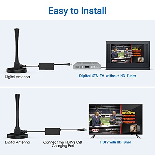 Antena TV Interior Digital de Alta definición de 240 Millas con Amplificador de señal Inteligente con Base magnética Estable para Canales de TV 1080P 4K de DTMB, ATSC, DVB-T, DMB-T ect