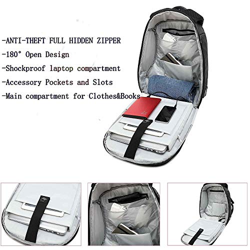 Antirrobo Seguridad Mochila portatil 15.6 Pulgadas Impermeable con Carga USB Bolso de Viaje para para Negocios Estudiantes Hombre Mujer,Negro