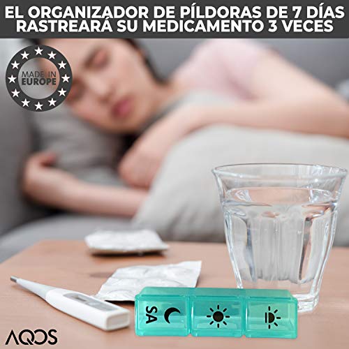 AQOS Pastillero semanal 3 tomas, en español, diario, organizador de pastillas, semanal, mensual, grande, medicamentos.