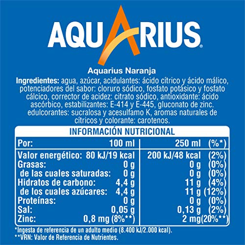 Aquarius Naranja - Bebida funcional con sales minerales, baja en calorías - Pack 4 botellas 1.5L