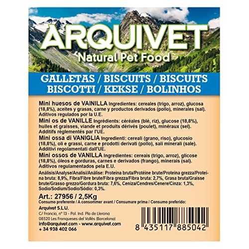 Arquivet Biscuits - Galletas para perros - Snacks para perros - Mini huesos de vainilla - Premios, chuches y golosinas - Alimento complementario perros - 2,5 kg