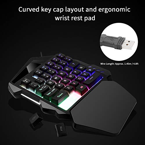 ASHATA RGB One Handed Gaming Keyboard, USB Wired Single Hand Keyboard for Game, 35 Keys Rainbow Backlit Wired Keyboard, Mini Gaming Keypad Ergonomic Game Controller with Wrist Rest Support
