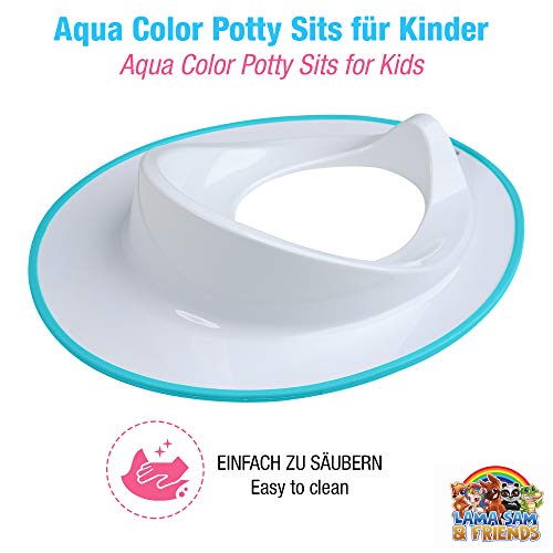 Asiento de inodoro para niños pequeños blanco Color blanco con borde azul.