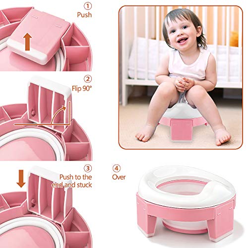 Asiento Inodoro Plegable para Niños 3 in 1 Orinal Portátil Reductor WC para Bebé con Piezas a Prueba de Salpicaduras Adaptador pare Casa y Viaje (Rosa Color)
