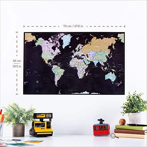 ATLAS & GREEN Mapa Mundi Pared | Poster Mapa Mundi | Mapa del Mundo para Pared | Mapamundi con Detalles Geografía Física - Pays, Ciudades, Ríos