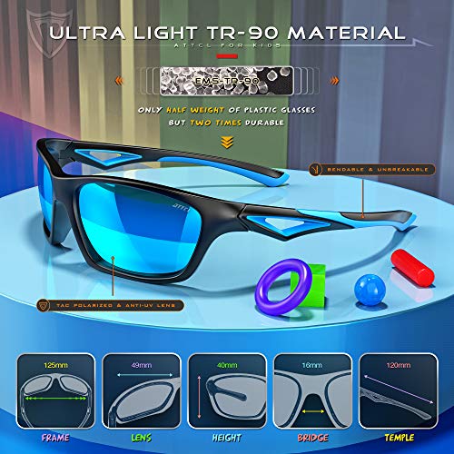 ATTCL Gafas de sol deportivas polarizadas para niños Gafas de sol anti UV400 para niñas y niños de 3 a 10 años JDRW001 black+Blue