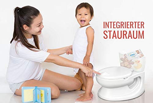 babyGO 9007 Potty para niños pequeños – Orinal para niños – Orinal realista con sonido de lavavajillas – Ideal como primer inodoro para su niño pequeño. – Color blanco, 1,4 kg