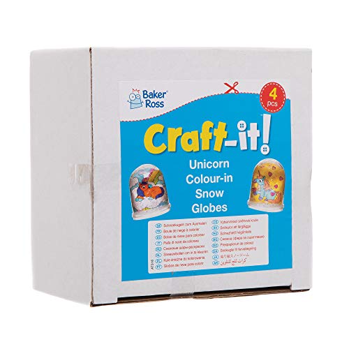 Baker Ross Kits Bolas de nieve Unicornio para colorear (Paquete de 4) - Artes y manualidades para niños