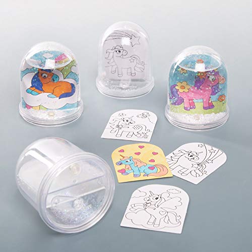 Baker Ross Kits Bolas de nieve Unicornio para colorear (Paquete de 4) - Artes y manualidades para niños