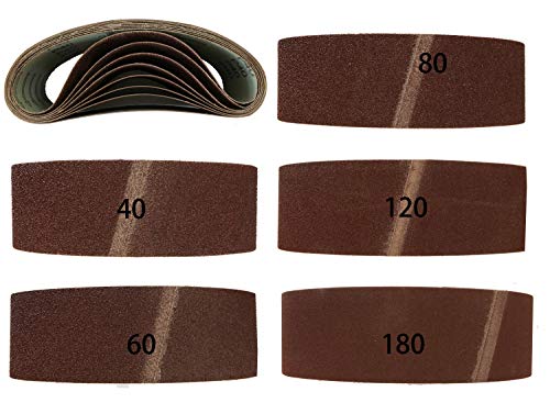 Bandas de lija para lijadora de banda (20 unidades, tejido mixto, 75 x 457 mm, 2 de 40, 60, 80, 120 y 180