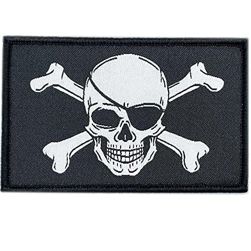 Bandera Pirata con Parche en el ojo. Emblema moral con calavera Táctica Militar. Equipo Corsarios - 80 x50 mm