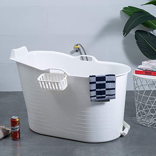 Bañera portátil, ideal para el cuarto de baño pequeño, 97 x 52 x 65 cm, elegante y de estado de ánimo (blanco).