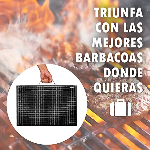 Barbacoa de carbón portátil para cocinar al aire libre – Barbacoa plegable para poder usarla en patios, terrazas, campings y exteriores – Parrilla de acero inoxidable - 43x29x23 cm – 1,9 kg