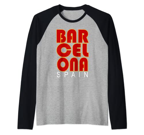 Barcelona España Bandera Europa Destino Souvenir Camiseta Manga Raglan