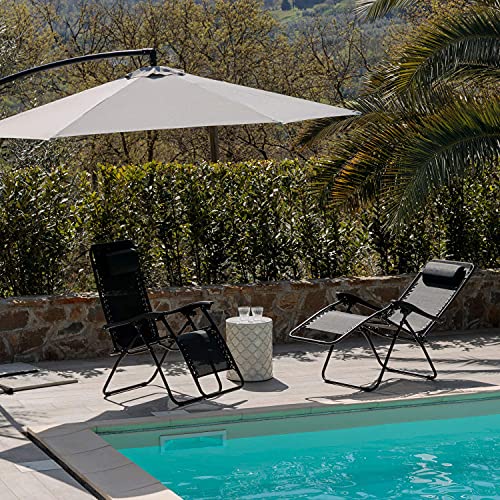 Baroni Home Butaca Tumbona plegable reclinable Relax Lounger Zero Gravity Textilene 90x65x110cm Negro