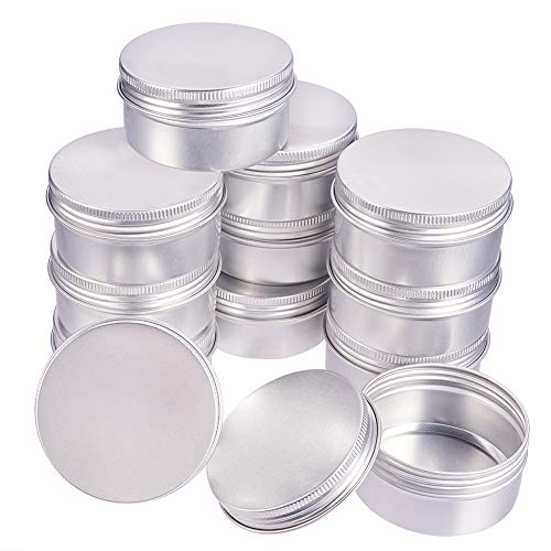BENECREAT 12 Pack 80ml Lata de Aluminio Caja de Aluminio Redondas con Tapa de Rosca Contenedores Metálicos - Ideal para Almacenar Especias, Dulces, Té o Pastillas (Platino)