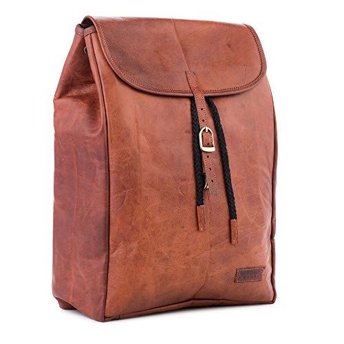 Berliner Bags Mochila de cuero Malaga Mochila con cordón para portátil para hombres y mujeres Marrón Vintage