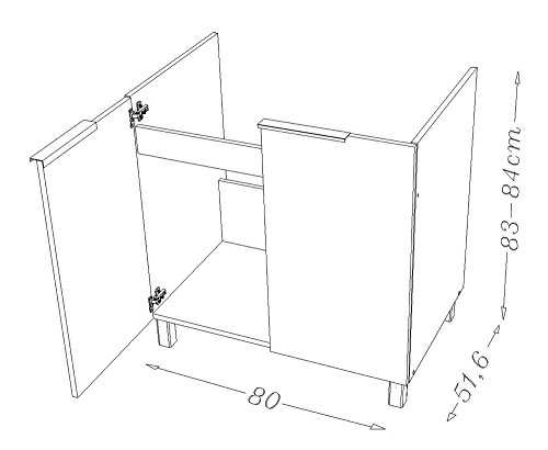 Berlioz créations Caja de Cocina para Debajo del Fregadero 80, aglomerado, Fresno Arenado, 80 x 52 x 83 cm