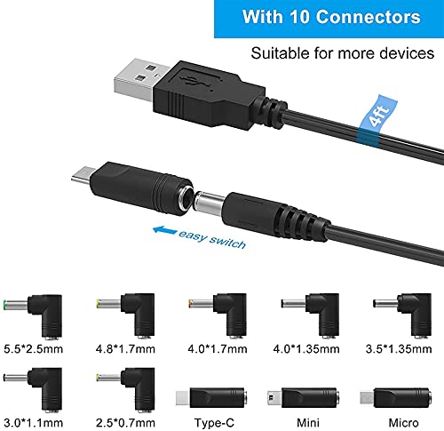 BERLS 5V 3A DC Cable USB con 11 Conectores, Tipo C/Mini USB/Micro USB para Tablet, Smartphone, TV Box, Batería Externa, Enrutador, Juguete, Despertador, Raspberry pi, PS4, Altavoz, luz LED, MP4, MP3
