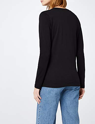 Berydale Camiseta de manga larga con cuello en pico de 100 % algodón, Mujeres, Negro (paquete de 3), L