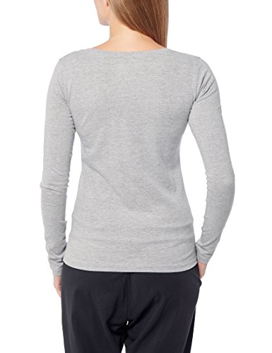 Berydale Camiseta de manga larga con cuello redondo de 100 % algodón, Mujeres, Negro / Blanco / Gris (paquete de 3), L