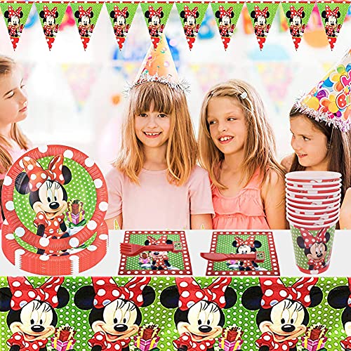 BESTZYMinnie Juego de fiesta de cumpleaños 82 Piezas Decoraciones Cumpleaños Minnie Vajilla de Fiesta TemÁTica de Disney Decoraciones para Cumpleaños（Rojo）