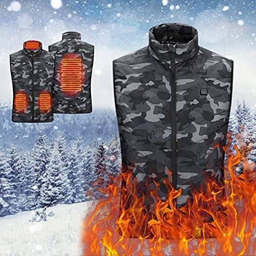 Beudylihy Chaleco calefactor con 4 zonas de calor USB para hombre y mujer, chaleco calefactable, talla grande, chaqueta de invierno, chaleco calefactable, chaleco para esquí al aire libre, gris, L