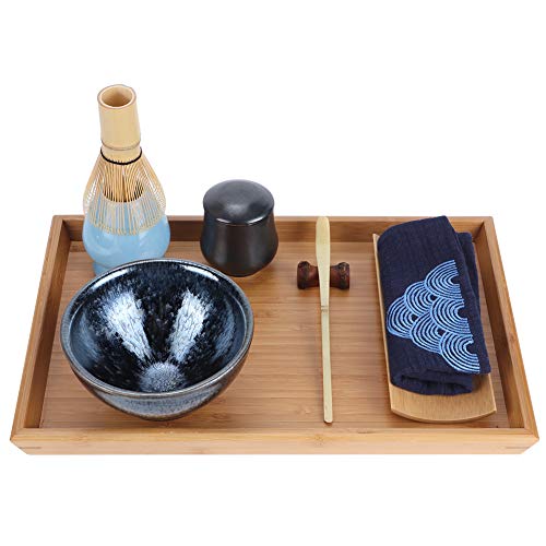 Bigking Juego de té, Juego de té de cerámica japonés portátil con Bandeja de té de bambú, Herramienta de Servicio, Accesorios para la Ceremonia del té