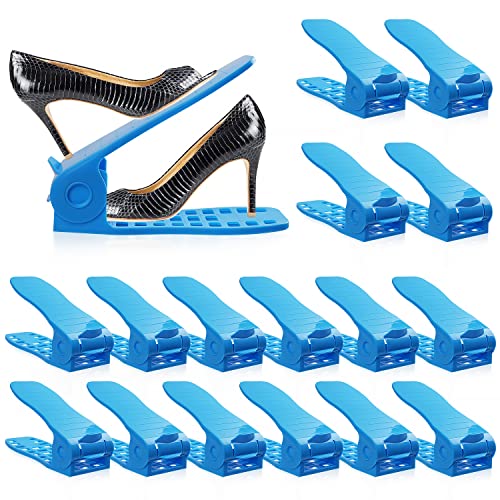 BIGLUFU Organizador Para Zapatos, Ajustables de Zapatos Organizador de Calzado para Ahorrar Espacio, Soportes para Zapatos (16 pieces, Azul)