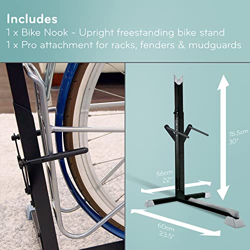 Bike Nook Pro - Soporte de bicicleta, portátil y estacionario para ahorrar espacio con altura ajustable, para almacenamiento de bicicletas en interiores