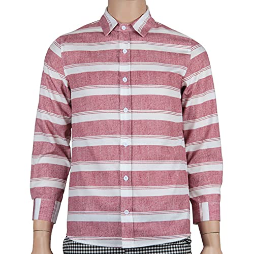 Binggong Camisa de manga larga para hombre, diseño de rayas, con solapa, manga larga, corte regular, camisa de trabajo, ropa deportiva básica, camisa de playa