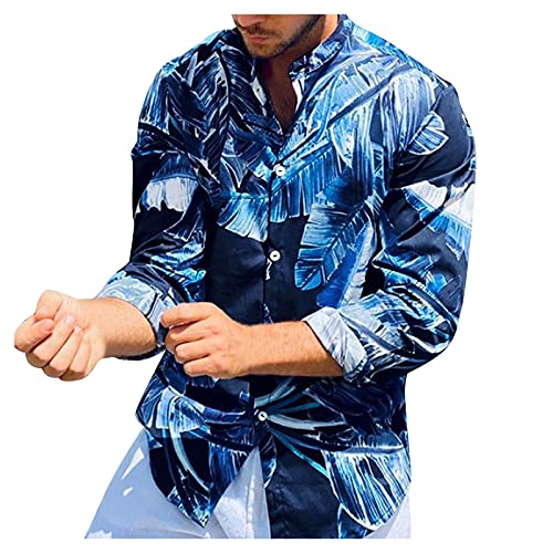 Binggong Camisa de manga larga para hombre, para otoño e invierno, corte regular, camisa básica, camisa de trabajo, camisa hawaiana impresa, chaqueta de punto fina, informal, fitness, ropa deportiva