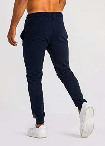 Björn Swensen Pantalones de deporte largos para hombre, de algodón, para correr, para el tiempo libre, chándal de corte ajustado azul marino M