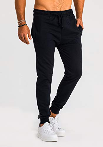 Björn Swensen Pantalones de deporte largos para hombre, de algodón, para correr, para el tiempo libre, chándal de corte ajustado Negro L