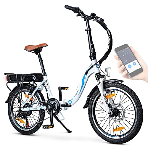 BLUEWHEEL e-Bike 20" Plegable I Marca Alemana de Calidad I Cambios Shimano 7 velocidades I Bicicleta eléctrica Conforme UE con App + Motor de 250 W + Batería Extraíble | 25 km/h hasta 150 km | BXB55