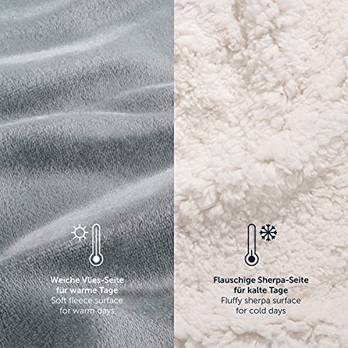 Blumtal Mantas para Sofá Reversible de Sherpa y Franela Suave - Manta Polar 100% Microfibra Extra Suave, Manta de sofá, de Cama o de Sala de Estar, Gris, 130 x 150 cm
