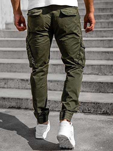 BOLF Hombre Pantalón Jogger Cargo Pantalones de Algodón Bajos Ajustados Fitness Deporte Sport Casual Slim Fit Ocio Estilo Urbano CT6707S0 Verde S [6F6]