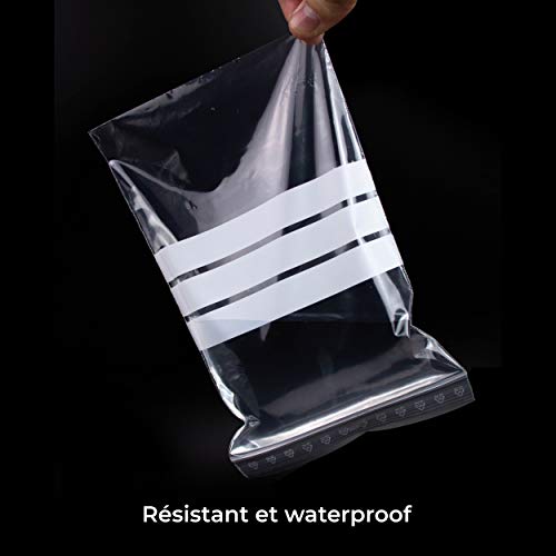 Bolsas transparentes con cierre zip, plástico apto para alimentos, lote de 100 unidades, 8 x 12 cm, bandas blancas