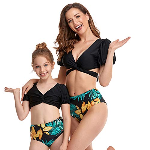 Bonfor Bikini Niña 2-12 años & Bikinis Mujer 2021 Brasileños Braga Alta Leopardo Marca - Ropa de Baño Madre e Hija, Tajes de Baño 2 Piezas (Negro, 6-8 años)