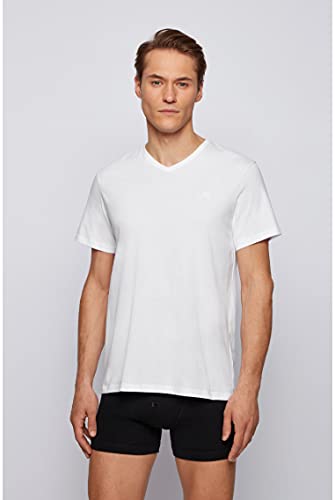 BOSS 2Pack V-Neck Underwear T-Shirts Camiseta, Blanco (White 100), S (Pack de 2) para Hombre
