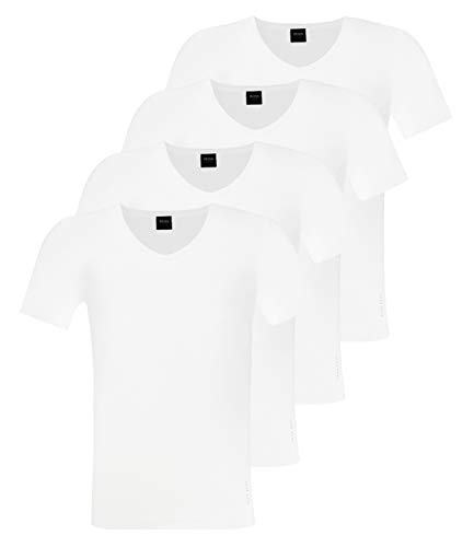 BOSS Hugo 4 Paquete Hombre Ajustado Camiseta, V-Neck, Camiseta Interior Media Manga, Liso - Blanco, 5 (Mediano)