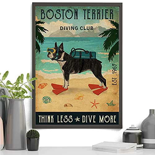 #Boston #terriers - Lienzo decorativo para pared, diseño de perro con hélice roja