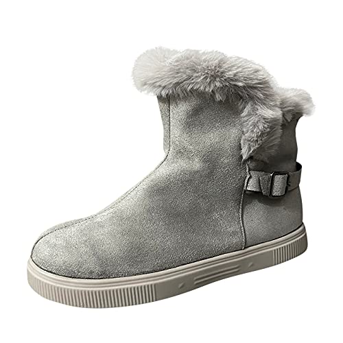 Botas de invierno para mujer, con forro cálido, para la nieve, para exteriores, cómodas, antideslizantes, botas de caña corta, botas de senderismo, gris, 40 EU
