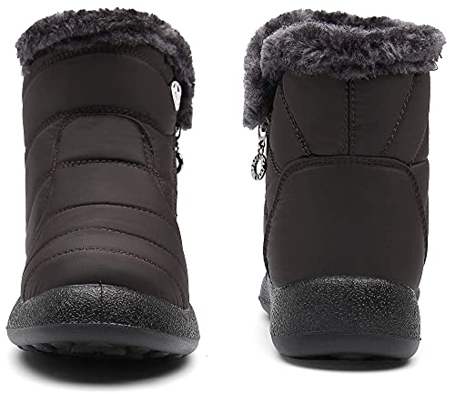 Botas para Mujer Botines de Invierno Forradas con Pelo Botas de Nieve Antideslizante Zapatos Outdoor Ligero Marrón 42 EU
